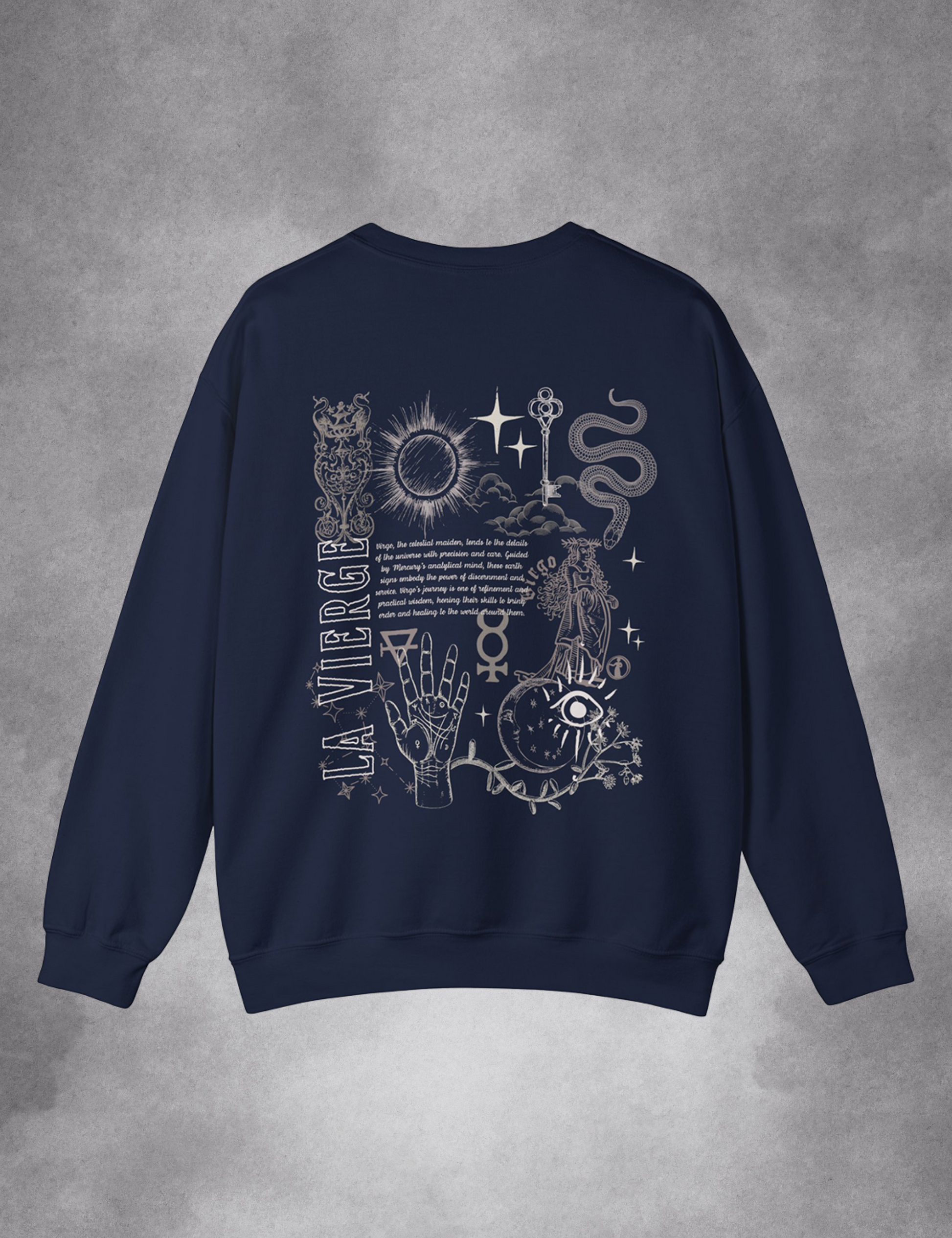 Virgo Zodiac Sign Esoteric Astrology Occult Plus Size Goth Mystical Navy Blue Sweatshirt