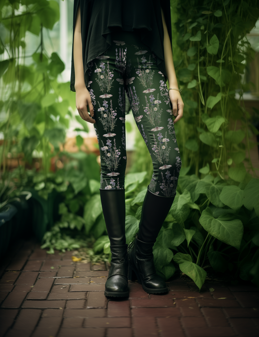 Dark Cottagecore Wildflowers Green Forest Witch Plus Size Leggings
