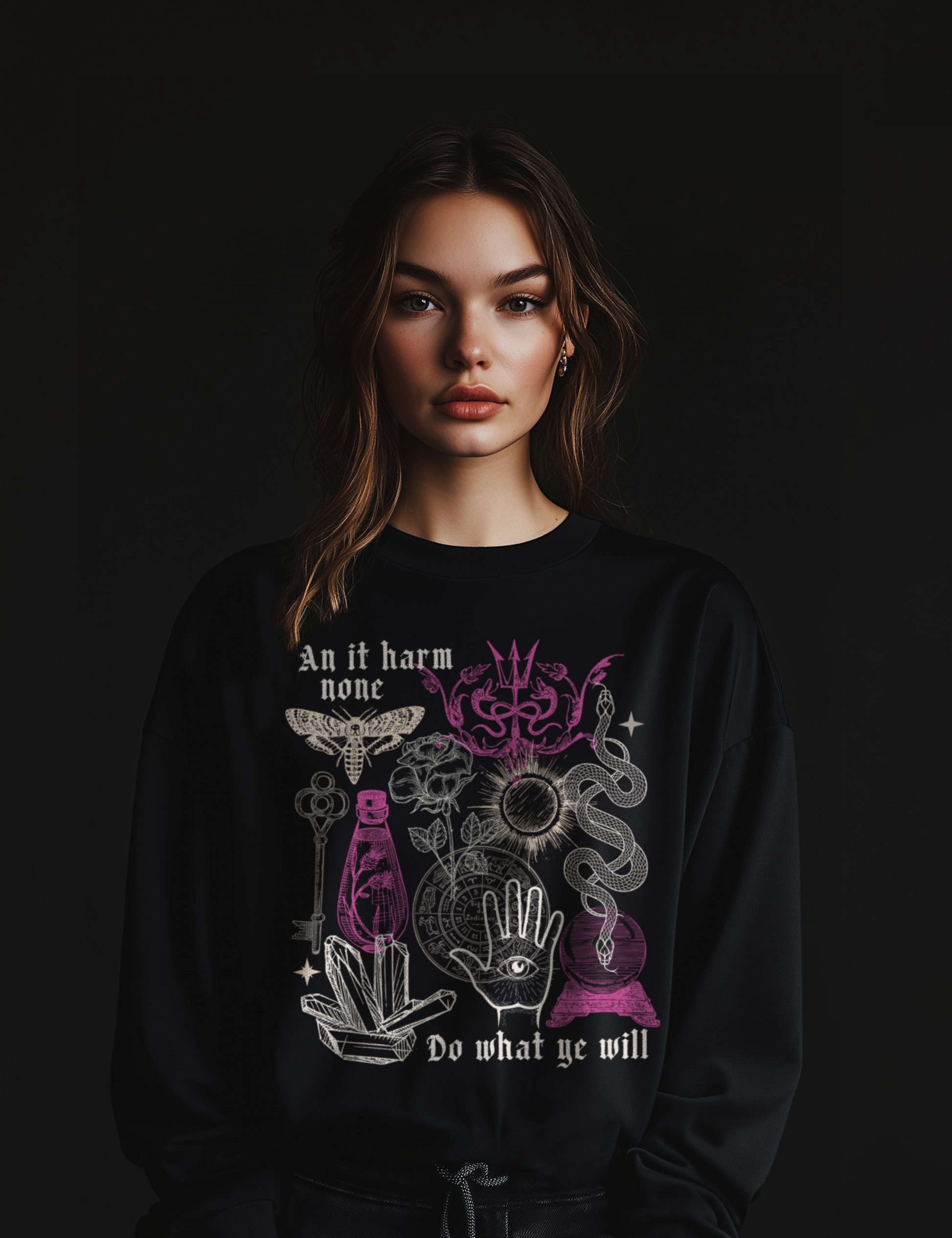 Witchcraft Moth Crystals Snake Collage Long Sleeve T Shirt