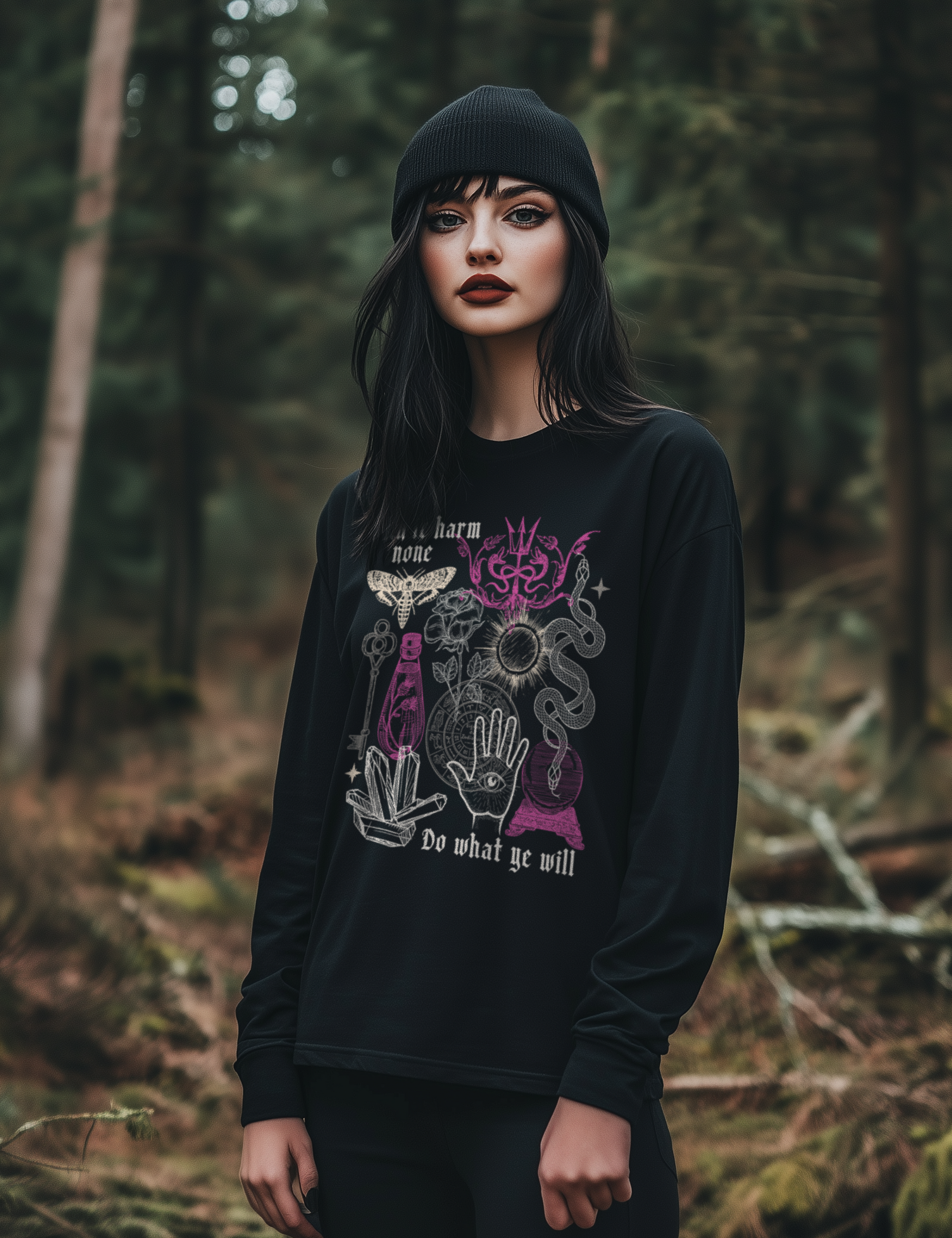 Witchcraft Moth Crystals Snake Collage Long Sleeve T Shirt