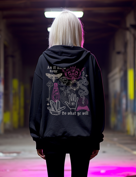 Witchy Goth Moth Crystals Edgy Zip Up Hoodie