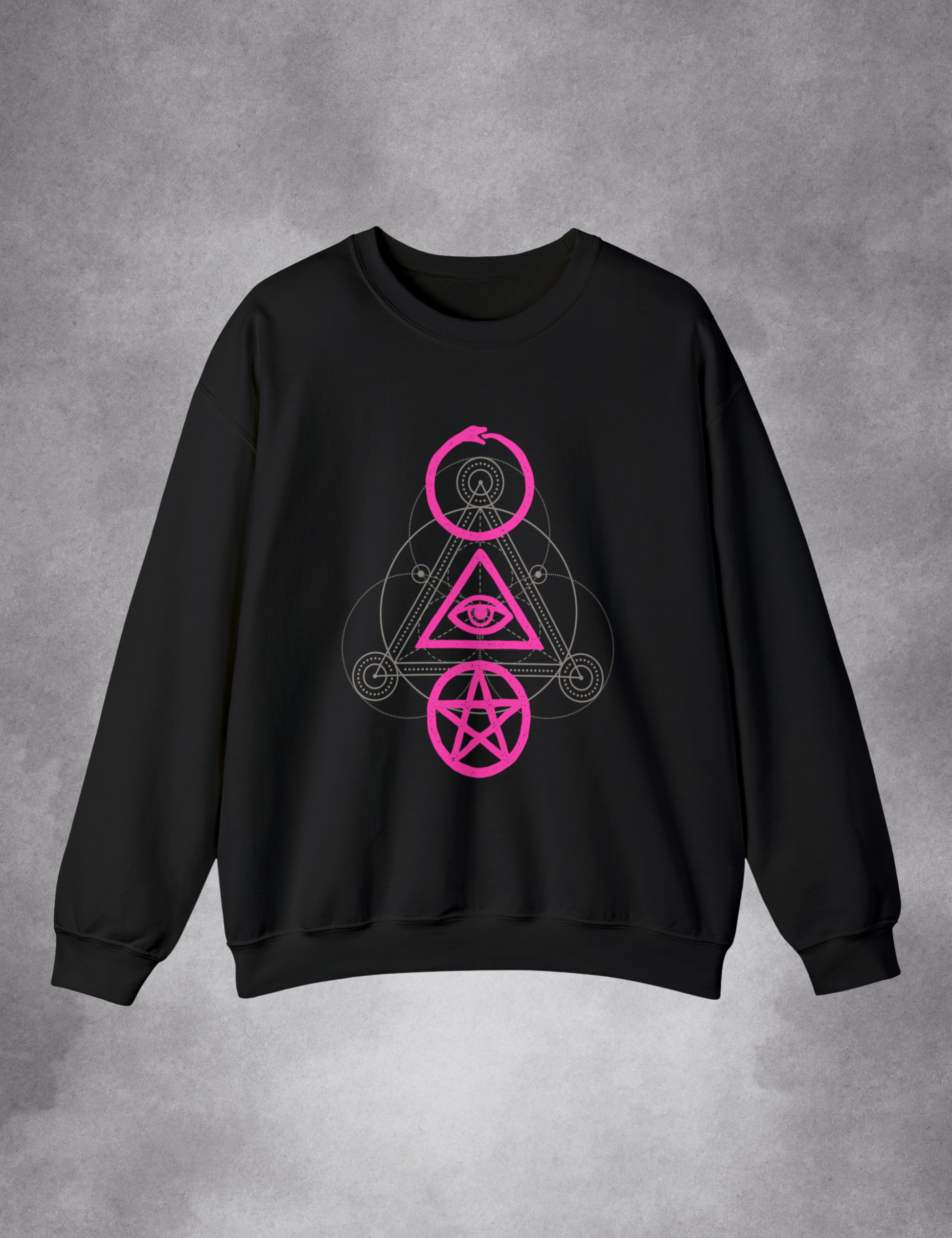 Neon Pink Ouroboros Occult Alchemy Sacred Geometry Plus Size Goth Sweater