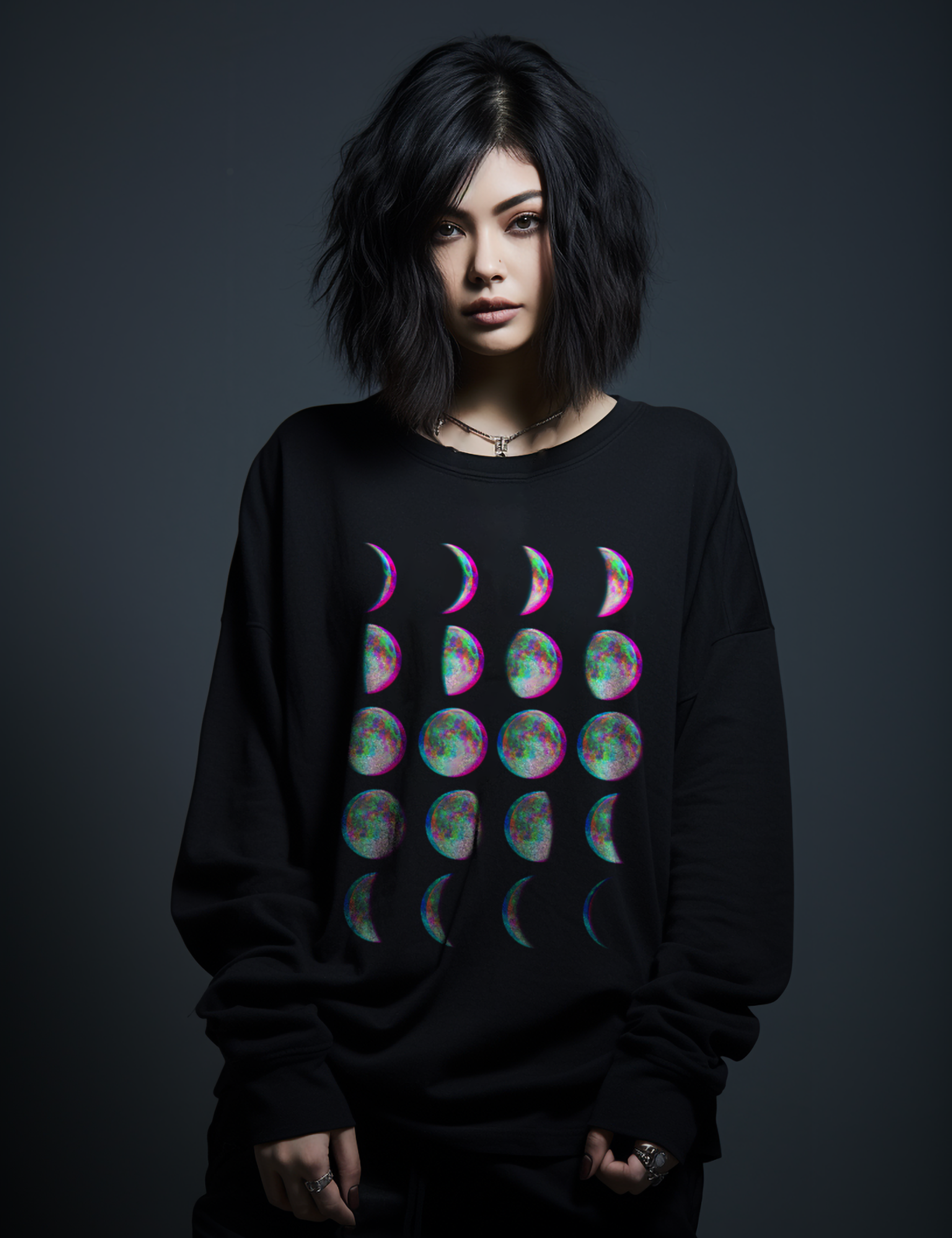 Glitch Moon Phase Plus Size Goth Edgy Witchy Mystical Sweatshirt