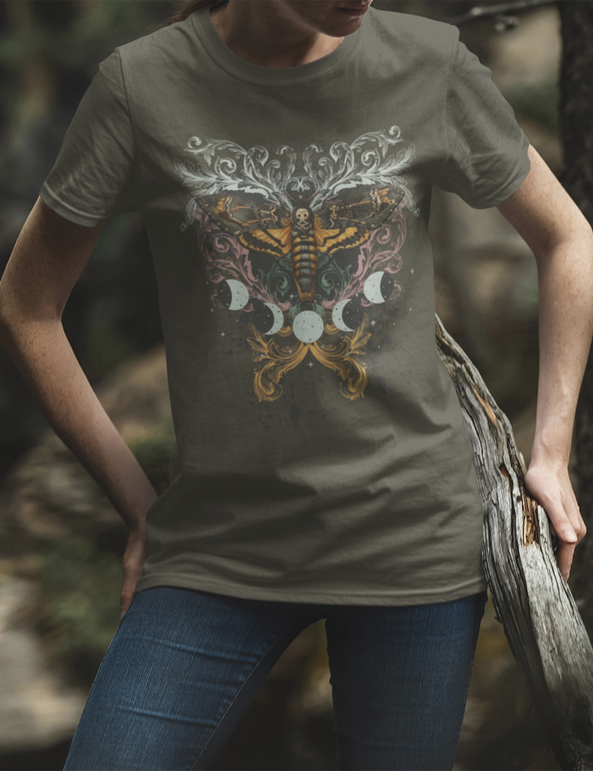 Grunge Fairycore Clothing Shop Moth Moon Phase Shirt