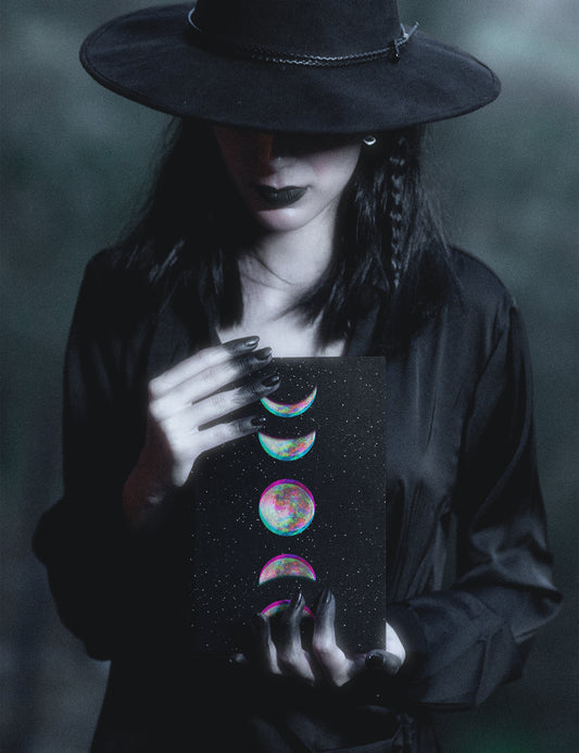 Glitch Moon Phase Witchy Aesthetic Hardcover Notebook