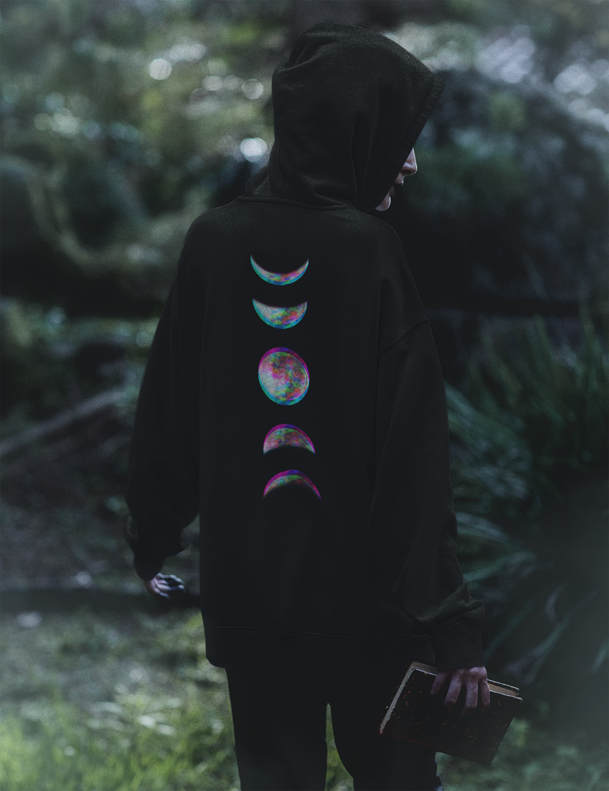 Witchy Aesthetic Plus Size Clothing Glitch Moon Phase Pullover Hoodie