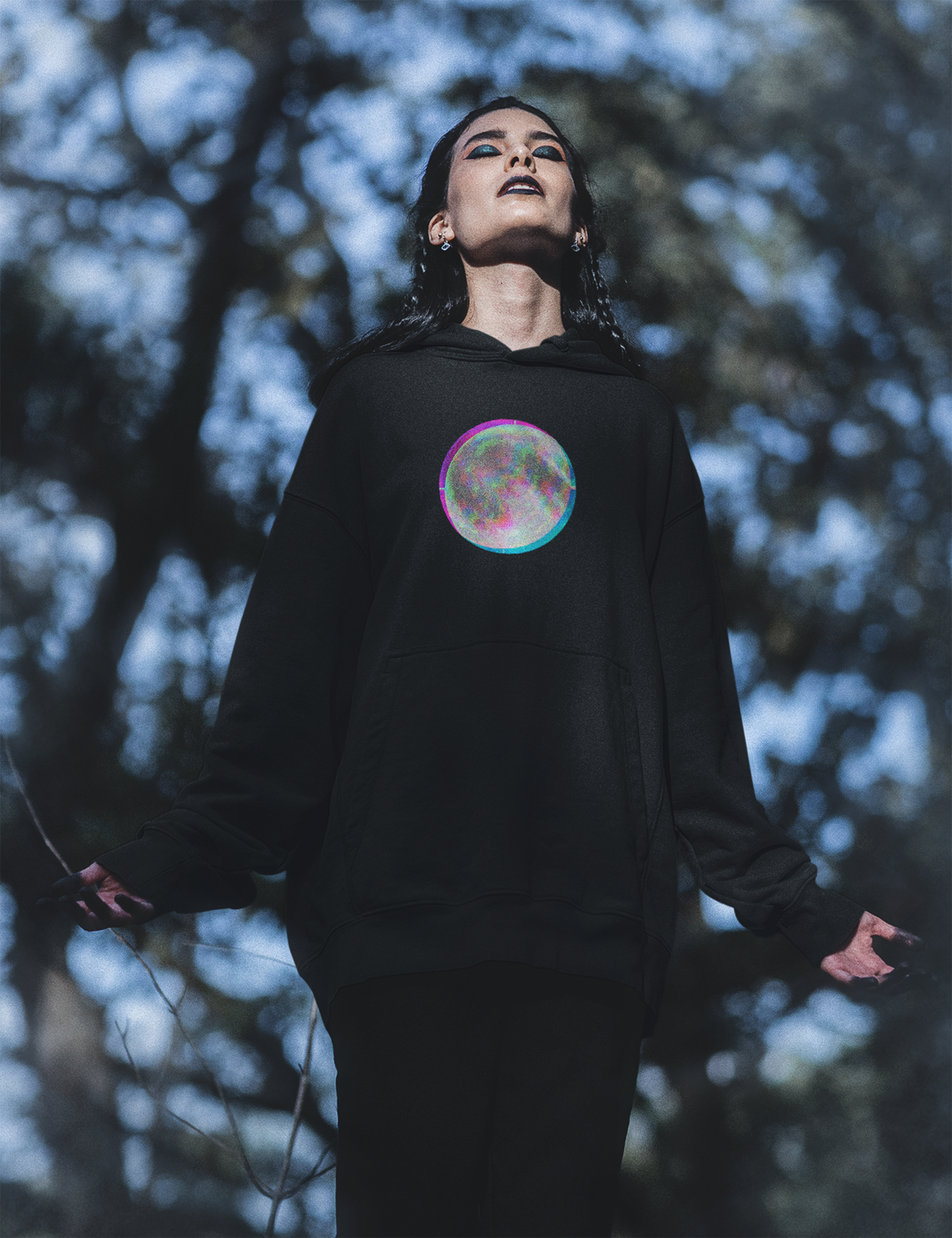Witchy Aesthetic Plus Size Clothing Glitch Moon Phase Pullover Hoodie