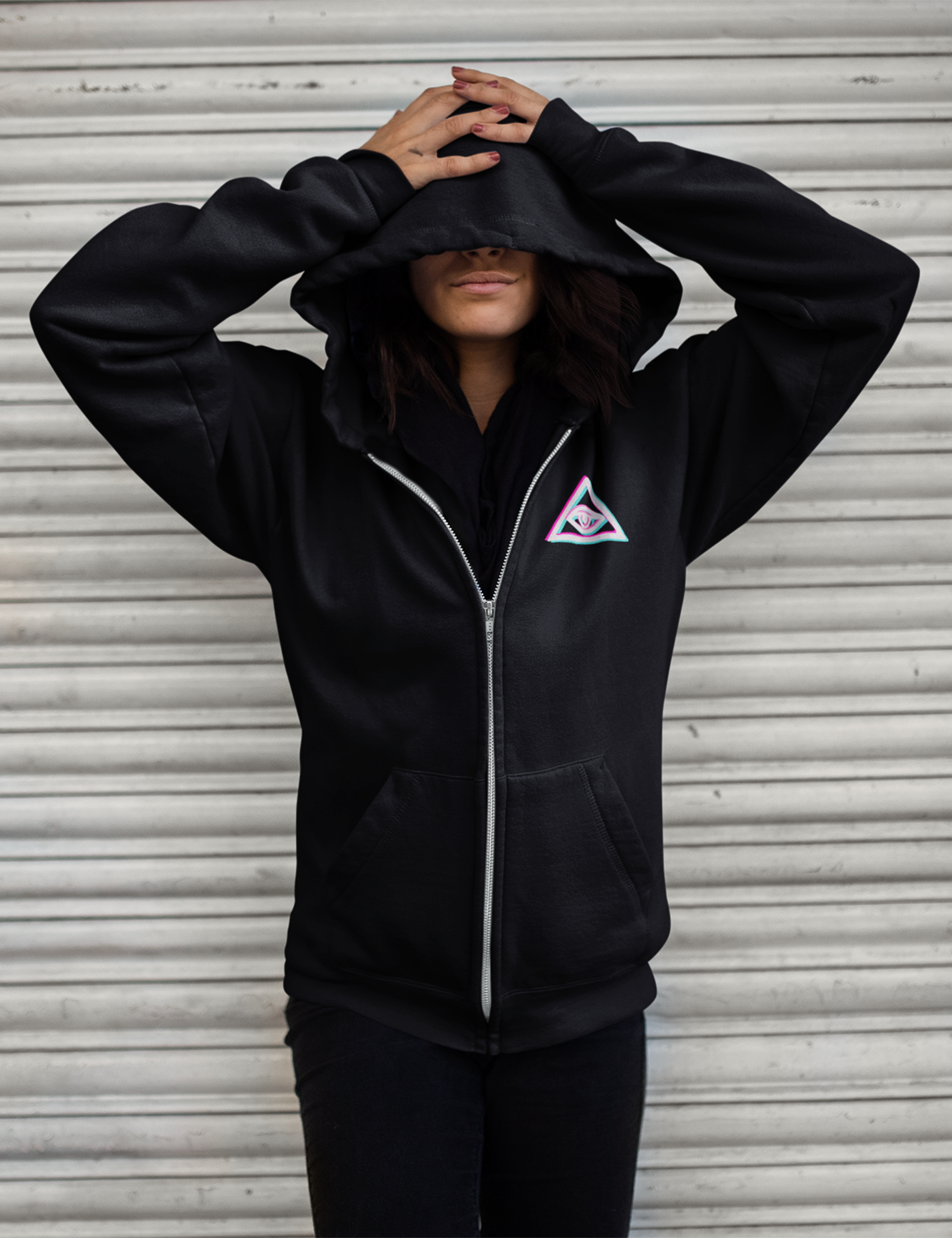 Goth Glitch Occult Symbols Plus Size Witchy Aesthetic Zip Up Hoodie