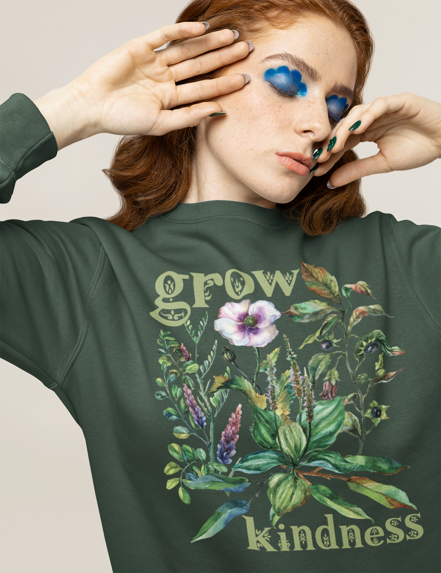 Green Witch Aesthetic Clothing Herbal Plus Size Sweatshirt