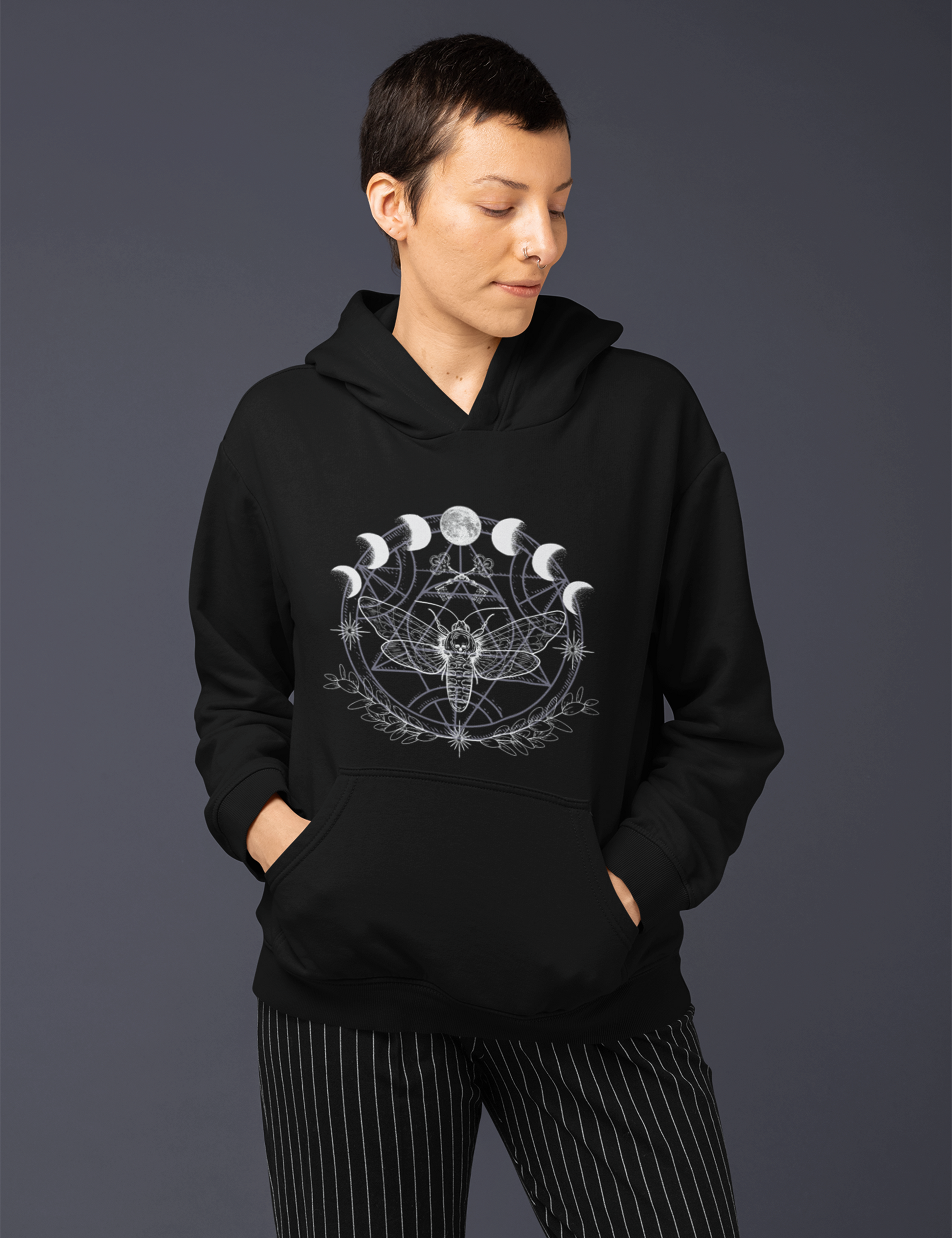 Moth Moon Phase Witchy Plus Size Occult Hoodie