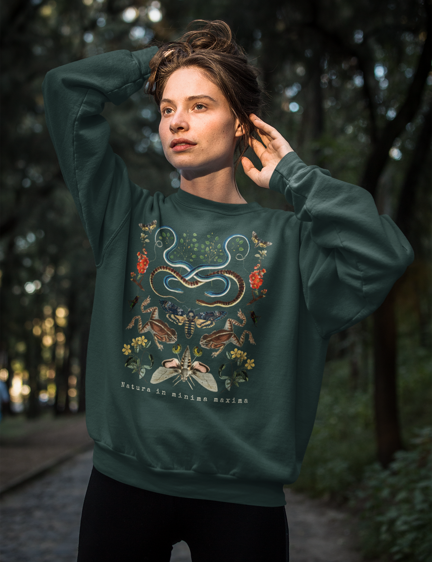 Dark Cottagecore Nature Snake Frog Moth Forest Witch Aesthetic Plus Size Green Sweatshirt