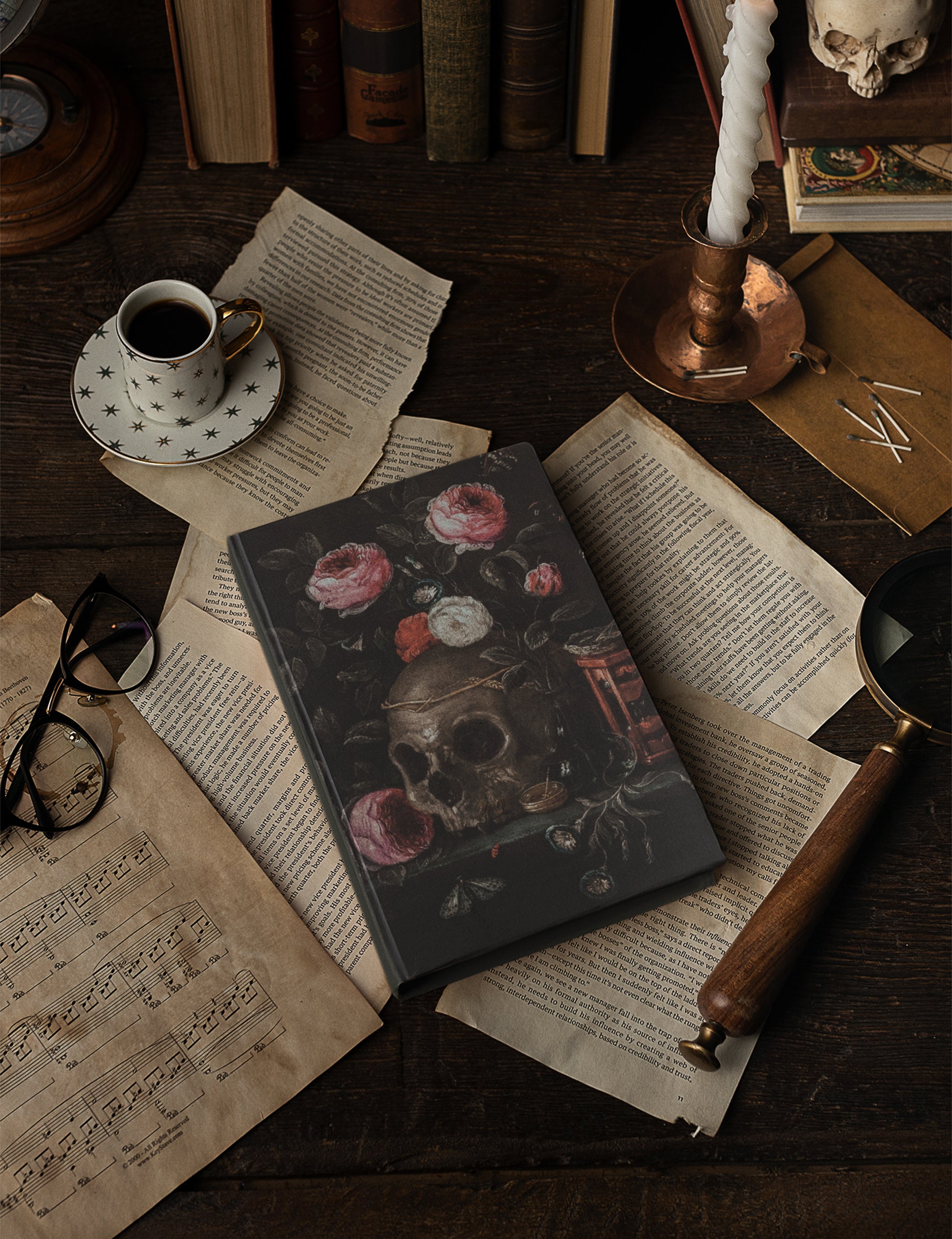 Dark Academia Aesthetic Decor Skull Botanical Hardcover Notebook
