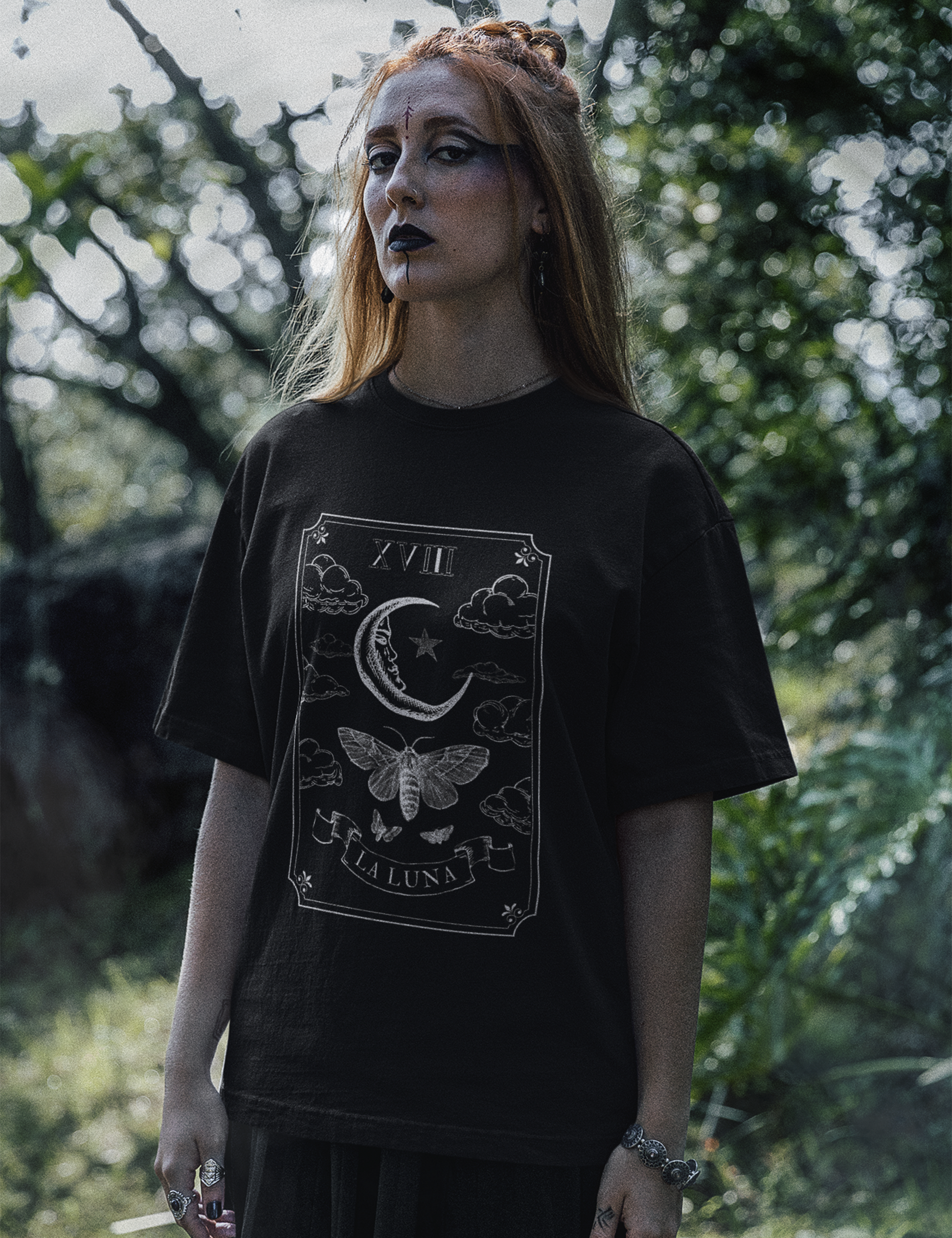 The Moon Tarot Card Moth Witchy Aesthetic Plus Size Goth Shirt